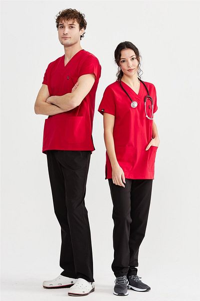 Çatı Medikal Ultralycra Harmony/Basic - Costum unisex din Lycra pentru medic și asistentă, roșu/negru