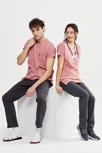 Çatı Medikal Ultralycra Harmony Basic - Set de uniforme unisex pentru medic și asistentă din Lycra (roz bronz/antracit)