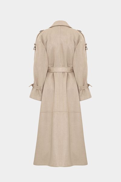 Açelya Okcu Premium Wide Cut Epaulette Λεπτομερής Maxi Suede γυναικεία καμπαρντίνα
