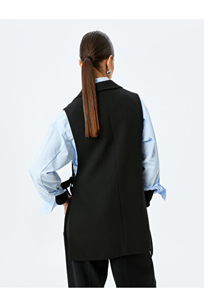 Koton Κρεπ υφασμάτινο μακρύ γιλέκο με διπλό στήθος με δέσιμο στα πλαϊνά