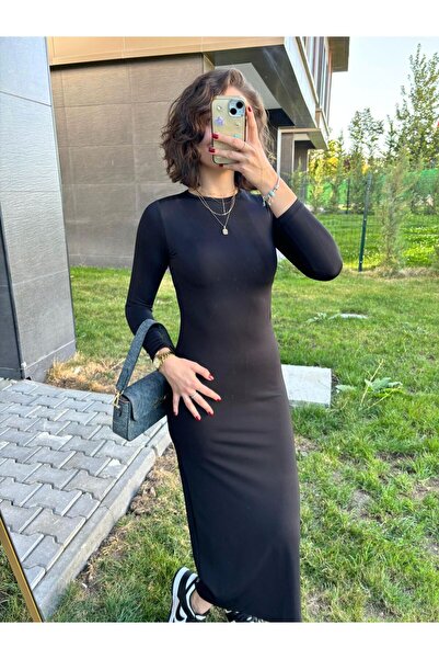 Butik Μαύρο φόρεμα με μακρύ μανίκι με απαλή αφή