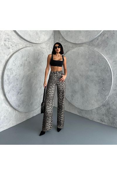 Zeo Basic Beige Zeo Basic Wide-Leg Pants - Leopard Print