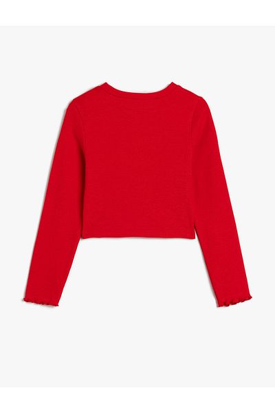 Koton Cotton Long Sleeve Camisole Blouse - Crew Neck and Heart Window Detail