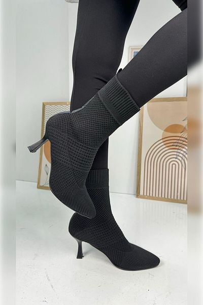 İmerShoes Cizme de zi cu zi pentru damă Cizme tricotaje negre tricotaje subțiri cu toc înalt șosete elastice cu dungi pantofi cu vârf ascuțit 169