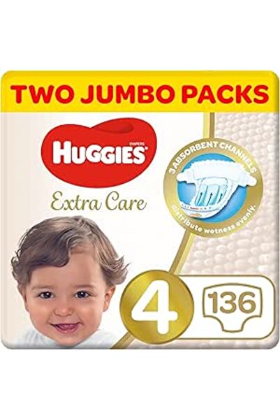 Huggies عناية إضافية، مقاس 4، 8 - 14 كجم، عبوة جامبو مزدوجة، 136 حفاضة