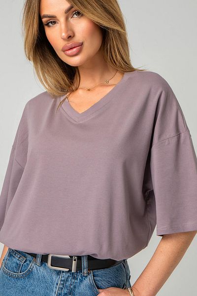 Happy Fox Tricou de damă oversize din bumbac lycra cu decolteu în V - Basic Mokka