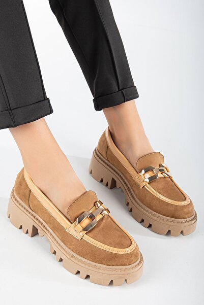 Hayalimdeki Ayakkabı FONTO Taba Süet Oxford Kadın Ayakkabı