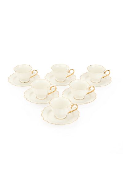 Paçi Valeria Porcelain 6-Piece Striped Coffee Cup - White - 90 ml