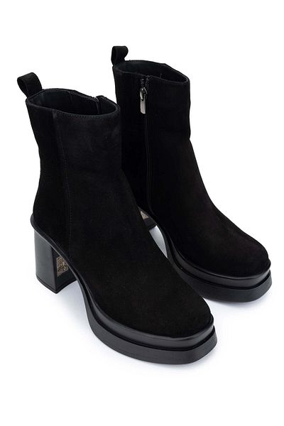 Tamer Tanca Women's Genuine Leather Black Suede Heeled Boots