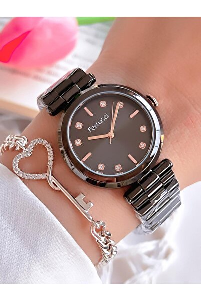 Ferrucci طقم ساعة يد نسائية وسوار من الفولاذ المقاوم للماء بطول 30 مترًا - K....