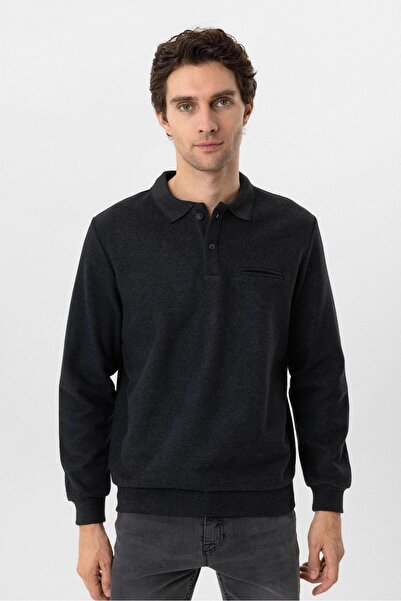 SÜVARİ Süvari Rahat Kalıp Polo Yaka Selanik Desen Cep Detaylı Siyah Erkek Triko