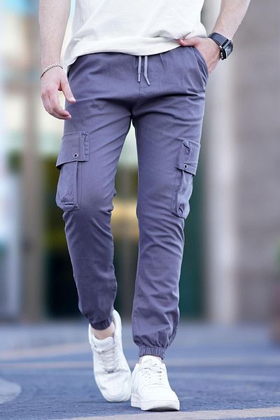 Madmext Men's Gray Cargo Pocket Pants 5647