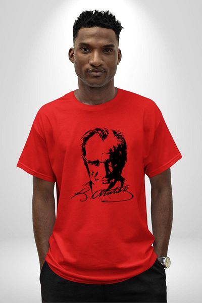 Angemiel Kemal Atatürk Signature and Silhouette Cotton Crew Neck Women Men Oversize Boyfriend Digital Printed K