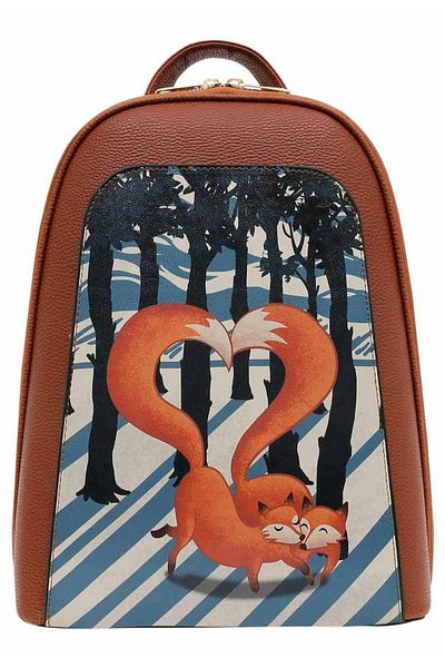 Dogo Γυναικείο Vegan Δερμάτινο Καφέ Casual Backpack - Cuddling Season Design