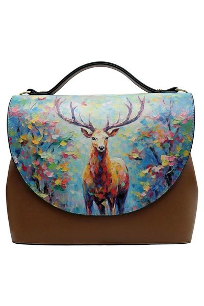Dogo Women's Vegan Leather Brown Handbag - Deer of Dreams Design