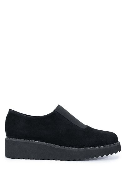 Tamer Tanca Women's Genuine Leather Black Suede Casual Shoes
