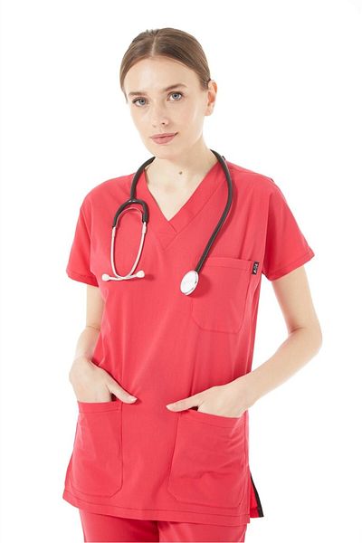 Çatı Medikal Spaniard Ultralycra - Scrubs Doctor Nurse din Lycra (FEMEI), Tricou chirurgical cu o singură parte cu flori de rodie