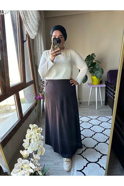TDYtrendy Giyim Φούστα Με Ελαστική Μέση Φθινοπωρινής Ύφανσης από Χάλυβα με Σταυρό και Πετράδι για Μεγέθη Plus