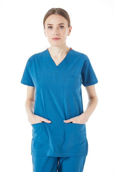 Çatı Medikal UltraLycra Spaniard - Lycra Doctor Nurse Scrubs Μονόχρωμο Χειρουργικό Τζέρσεϊ (ΓΥΝΑΙΚΕΙΟ), Μπλε βενζίνης