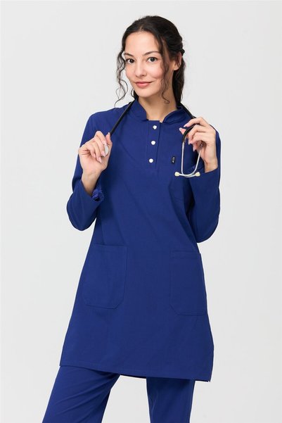 Çatı Medikal UltraLycra Modest - Likralı Doktor Hemşire Tesettür Forma Takımı Scrubs Üniforma Cerrahi Takım, Saks