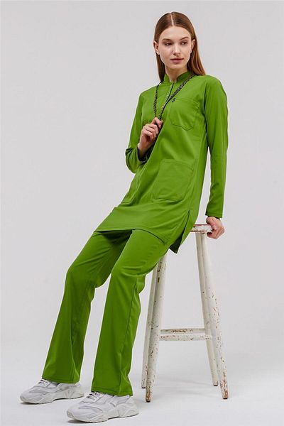 Çatı Medikal Happiness Modest - Set de tricou Hijab din Lycra Doctor Nurse, verde fistic