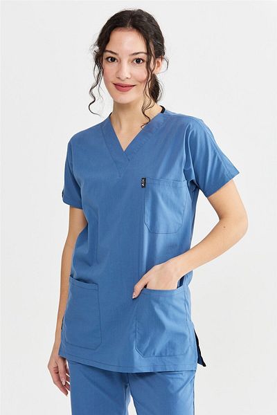 Çatı Medikal UltraLycra Basic - Lycra Doctor Nurse Scrubs Μονόχρωμο Χειρουργικό Τζέρσεϊ (UNISEX), Indigo