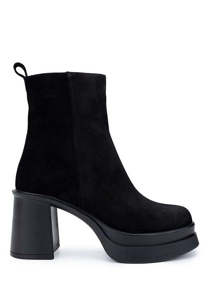 Tamer Tanca Women's Genuine Leather Black Suede Heeled Boots