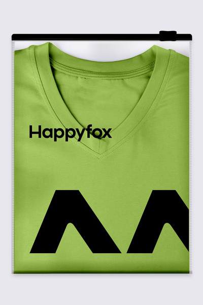 Happy Fox Trávově zelené dámské tričko z bavlny a lycry s výstřihem do V