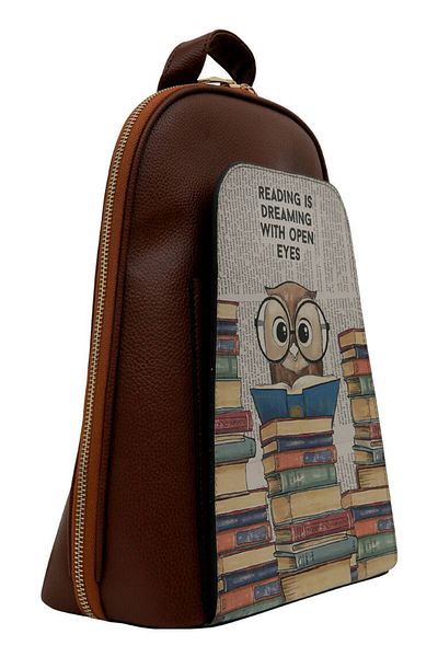 Dogo Women's Vegan Leather Brown Backpack - The Wise Owl Design