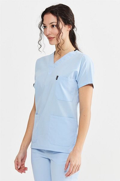 Çatı Medikal Ice Blue Ultralycra Spaniard - Lycra Doctor Nurse Scrubs Tricou chirurgical unic (FEMEI)