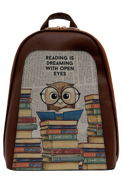 Dogo Women's Vegan Leather Brown Backpack - The Wise Owl Design