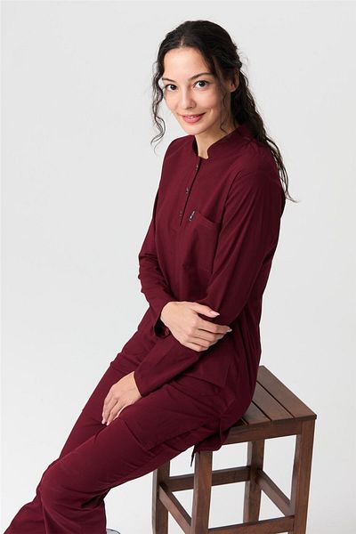 Çatı Medikal Ultralycra Modest - Set de uniforme pentru medic și asistentă din Lycra, roșu Claret