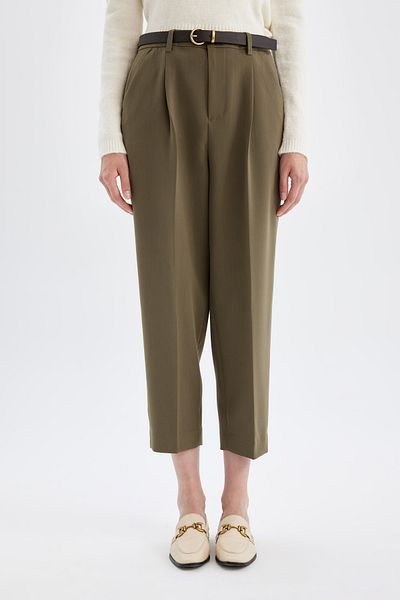DeFacto Knöchellange Hose mit hoher Taille und kurzem Bein und Karotten-Fit-Taschen