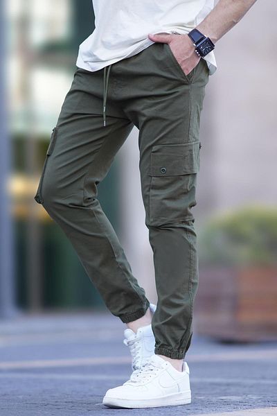 Madmext Khaki Cargo Pocket Jogger Trousers 5647