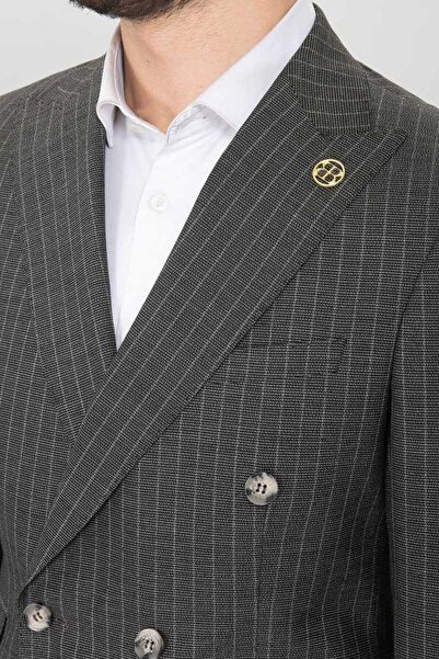 BELFOR SLIMFIT CIZGILI BIRDEYE KRUVAZE TAKIM ELBISE SİYAH