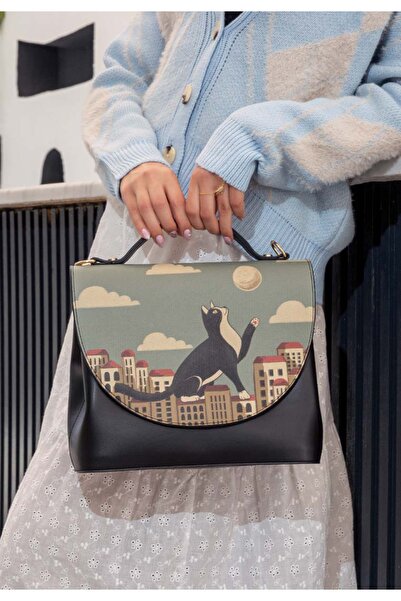 Dogo Geantă de mână neagră din piele vegană pentru femei - Design peste lună