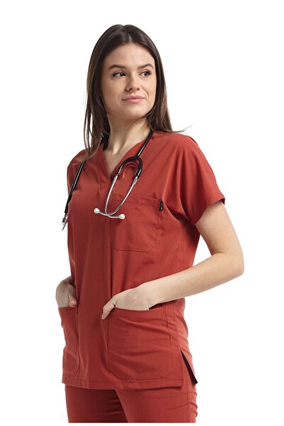 Çatı Medikal UltraLycra Spaniard - Likralı Doktor Hemşire Scrubs Tek Üst Cerr...