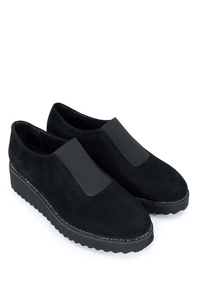 Tamer Tanca Women's Genuine Leather Black Suede Casual Shoes