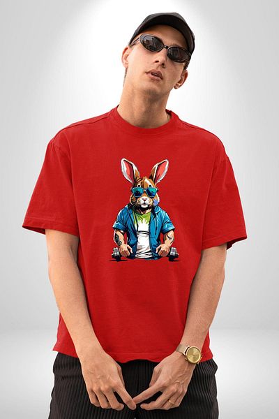 Angemiel Halter Sports Sunglasses Rabbit Cotton Crew Neck Women Men Oversize Boyfriend Digital Print