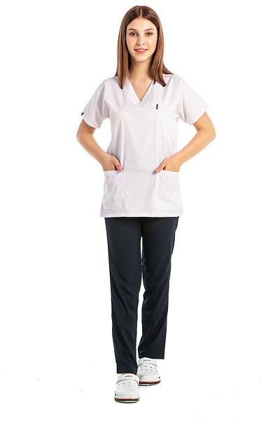 Çatı Medikal Happiness Basic - Uniformă și echipament chirurgical pentru medic alb din Lycra (UNISEX)