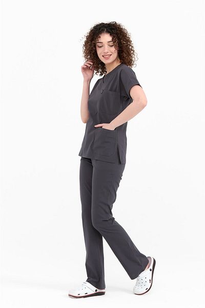 Çatı Medikal Antracit Ultralycra Spaniard - Set de tricou pentru femei Lycra (Doctor Nurse), design subțire