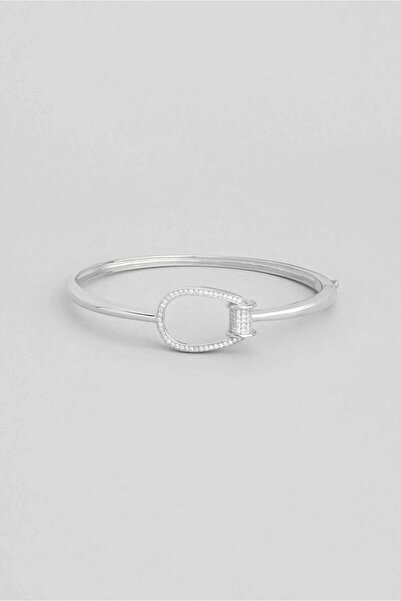 So CHIC... Klasik Modern 18 Ayar Beyaz Altın Kaplama Gümüş Kelepçe Bileklik