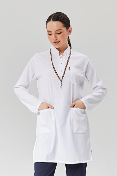 Çatı Medikal السعادة المتواضعة - قميص علوي من الليكرا للطبيب والممرضة، أبيض