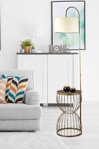 woodhub Venezia Sehpa Lambader Eskitme Ceviz Ahşap Krem Şapka