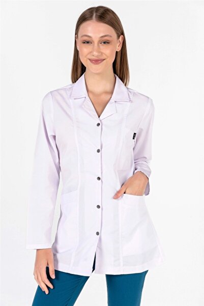 Çatı Medikal مريلة كلاسيكية بياقة 75 سم للأطباء والممرضات (نساء)، أبيض