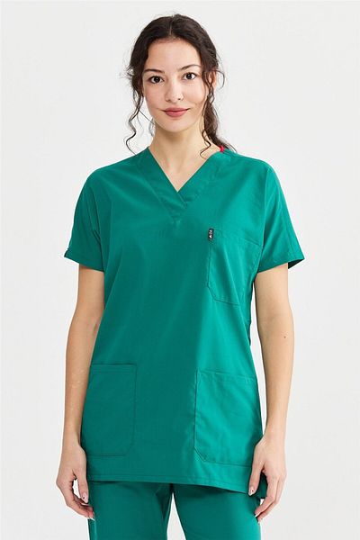 Çatı Medikal Ultralycra Basic - Tricou chirurgical cu un singur top din Lycra Doctor Nurse Scrubs (UNISEX), verde chirurgical