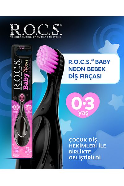 R.O.C.S. Baby Neon Extra Soft Toothbrush for 0-3 Years - Pink