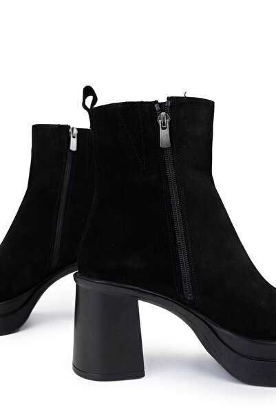 Tamer Tanca Kadın Hakiki Deri Siyah Süet Topuklu Bot