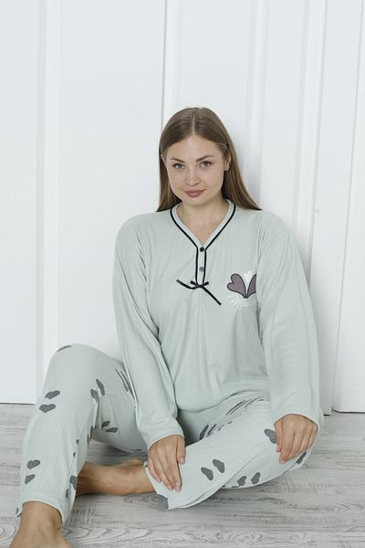 Wordex Fwn 3400 Interlock Embroidered Winter Plus Size Women's Pajamas Set