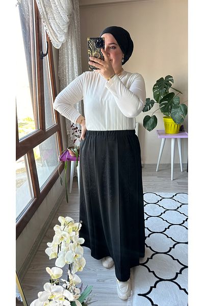 TDYtrendy Giyim Φούστα Anne Beli με Ελαστική Μέση, Χειμερινή, Ατσάλινη, με Λίθο, Μεγάλο Μέγεθος